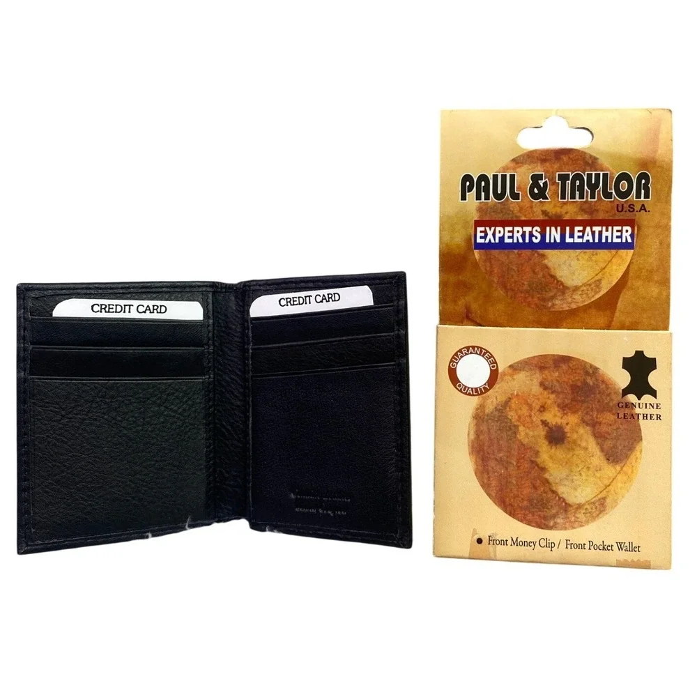 Paul Taylor Wallet Black Genuine Leather Money Clip Front Pocket MC-9 Magnetic3